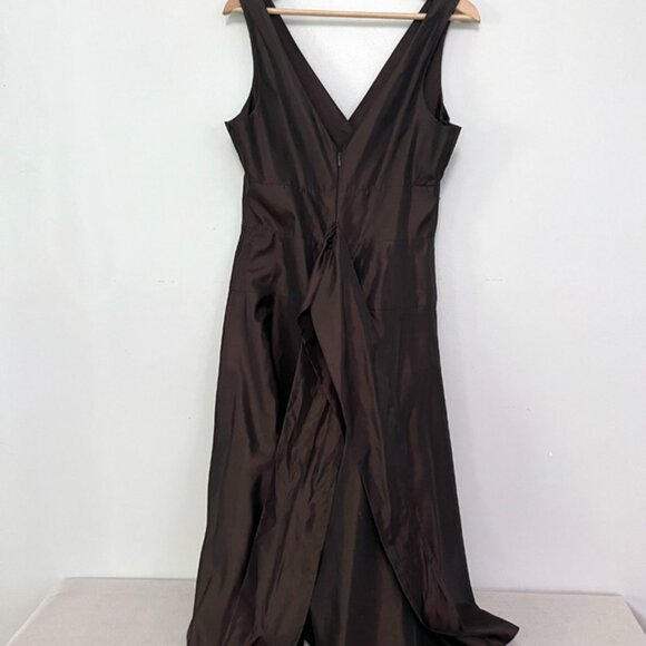 Max and Cleo Brown Iridescent Brown V Neckline Bow Sash Cocktail Party Dress 12 - Picture 6 of 7